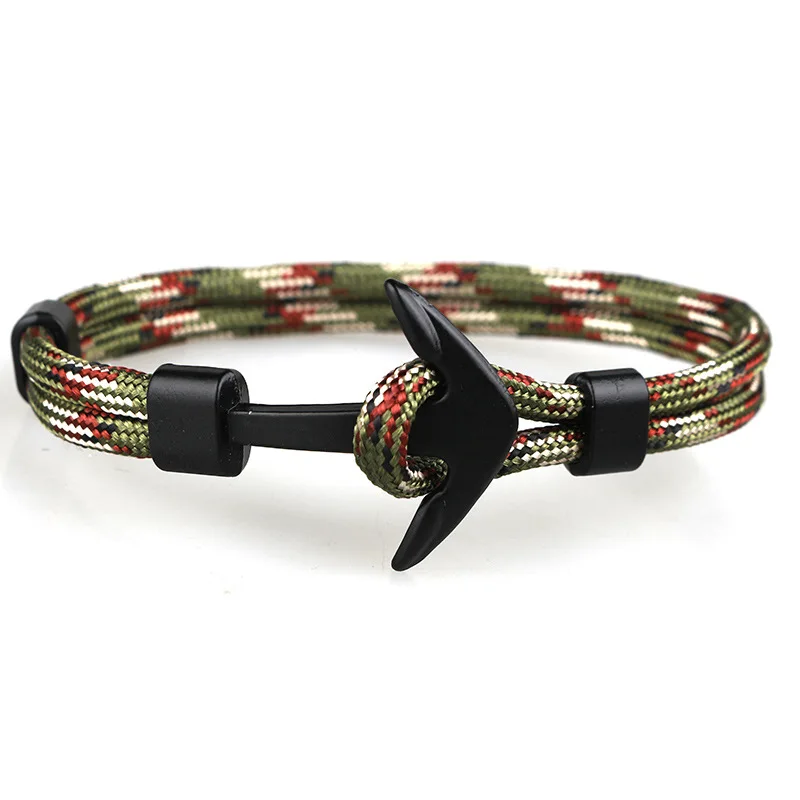 Pulsera هومبر أزياء أسود اللون مرساة أساور الرجال سحر بقاء حبل سلسلة pulseira سوار الذكور التفاف المعادن الرياضة السنانير