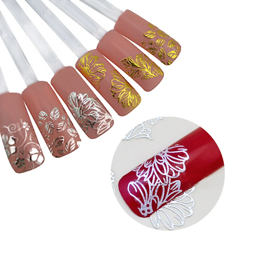 

1Sheet Gold Silver 3D Nail Art Stickers Hollow Decals Mixed Designs Adhesive Flower Nail Tips Decorations Salon Accessory