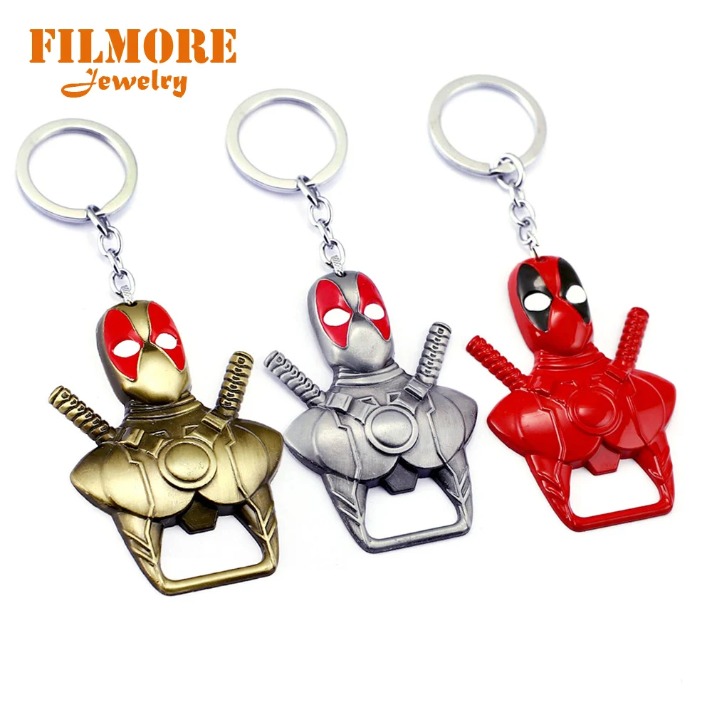 

Anime Jewelry Deadpool Keychain 2 Use Bar Beer Bottle Opener Key Chain Keyring Charms Chaveiro Ornaments Trinket Keychain