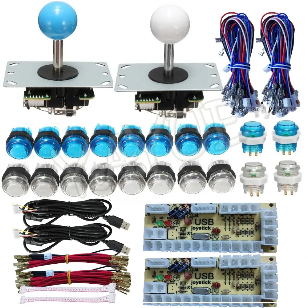 Blue and Write kit Аркада наборы сделай сам части 5Pin джойстик+ 2x24 мм+ 8x30 мм 5 в светодиодный кнопки с подсветкой нулевой задержкой USB энкодер для ПК аркадная игра - Цвет: Blue and Write kit