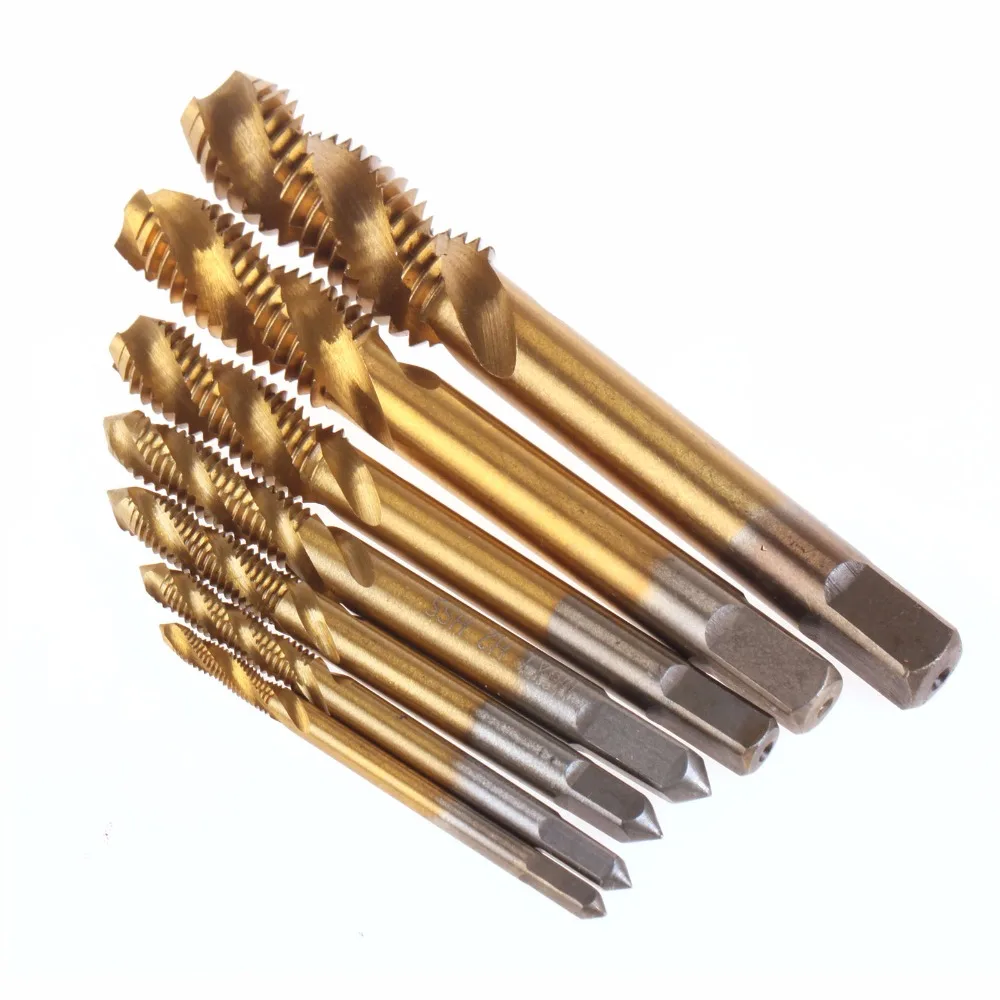 

7pc HSS M3 M4 M5 M6 M8 M10 M12 Machine Spiral Point Straight Fluted Hand Tap Screw Thread Metric Plug Drill Bit Tap Set