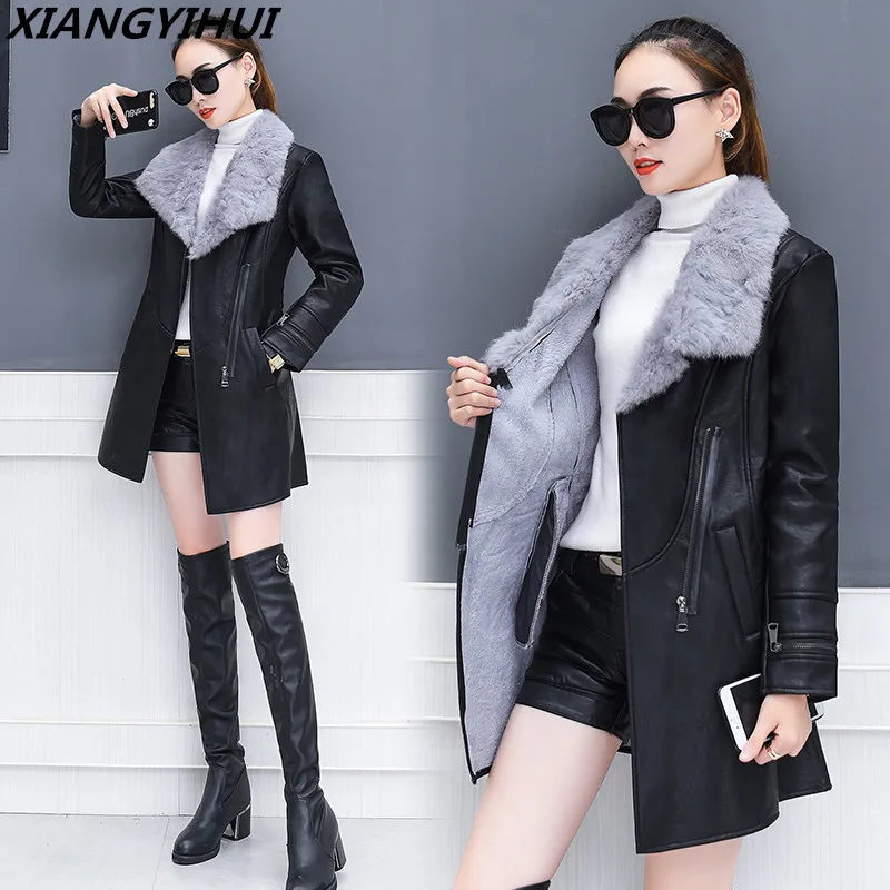 Женское длинное пальто из ПУ кожи на шнуровке|sheepskin coat|pu leather jacketleather jacket |