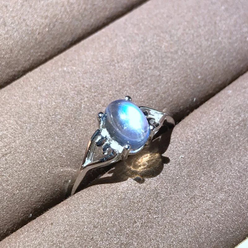 

Uloveido Moonstone Ring 925 Sterling Silver Crystal Clean Blue Light Intense Lady Ring with Certificate and Gift Box FJ362