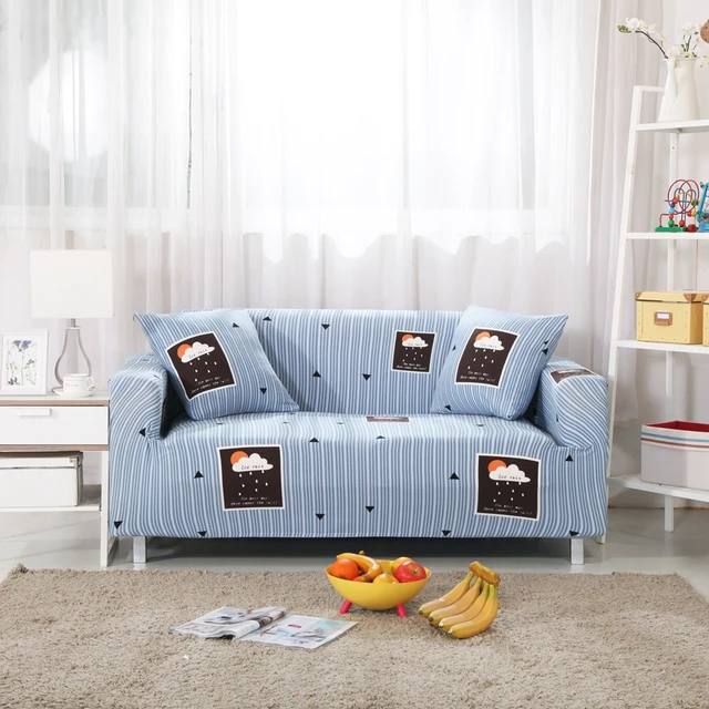 Blue Stripes Sofa Covers For Living Room Polyester Black Triangle Blue Stripes Sofa Covers For Living Room Polyester Black Triangle Pattern Universal Stretch Furniture Cover Cloud