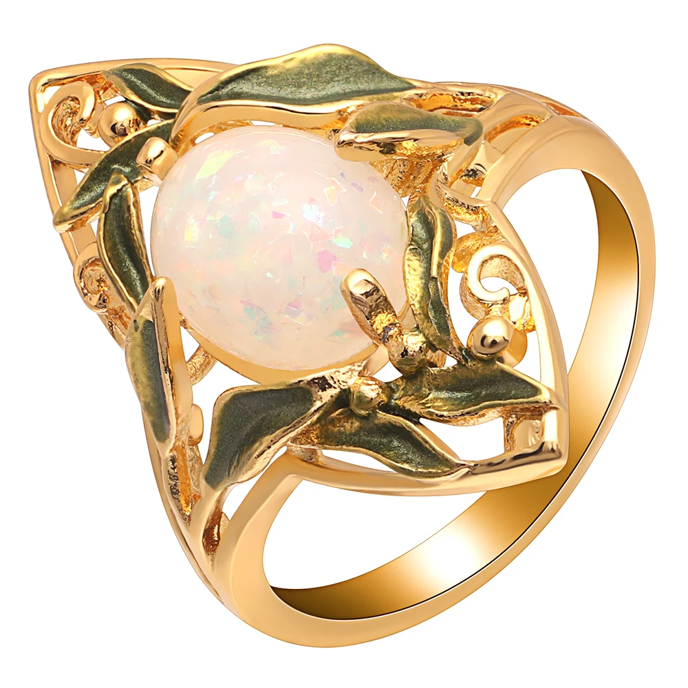 

Hainon New White Fire Opal Zircon Rings for Women Creative Exaggerated Gold Color Branch-shaped Rings Charm Engagement Jewelry