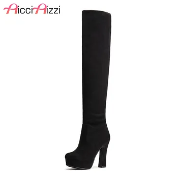 

ZALAVOR Sexy Winter Boots For Women Thick High Heel Over Knee Long Boots Female Thick Platform Warm Elastic Botas Size 34-39