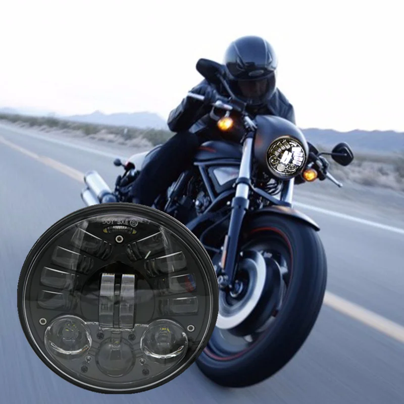 BlackChrome 5-34 Adaptive Driving Headlamp For Harley Dyna Street 500 750 XG Parts 5.75 Inch Round LED Headlight (11)