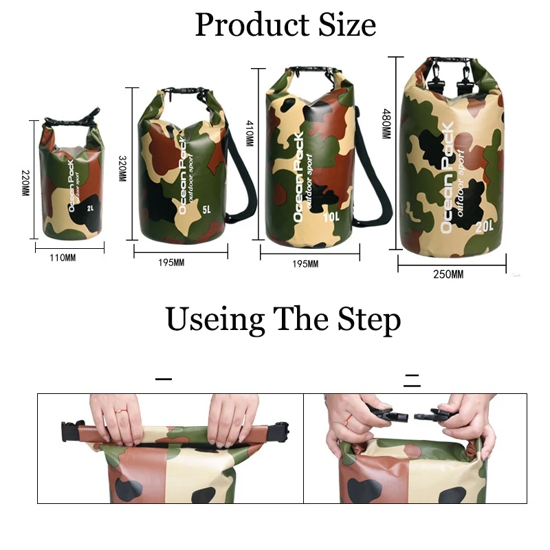 Камуфляжная водонепроницаемая сумка для плавания, сумка из ПВХ, сумка-мешок, посылка для пляжного дайвинга, водонепроницаемая сумка