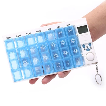 

28 Cells Weekly Smart Medicine Box With Reminder Timer LCD Intelligent Pill Dispenser Weekly Sort Folding Vitamin Medicine Box