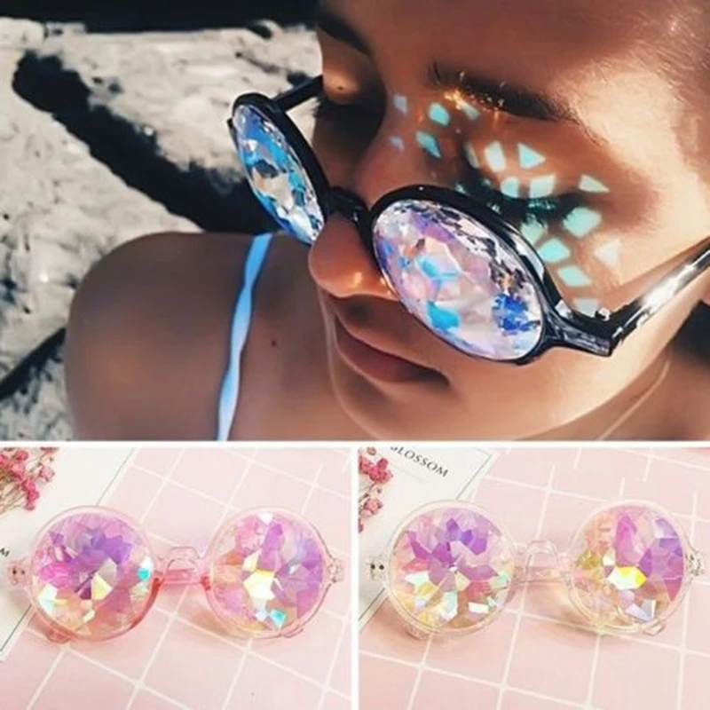 

Kaleidoscope Glasses Rave Festival Party Sunglasses Diffracted Lens-Black