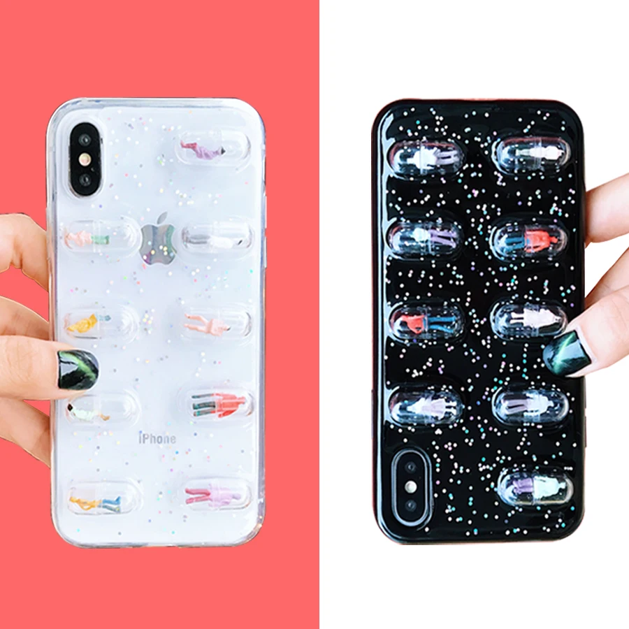 

VALAM Capsule Case Soft Silicone Cover Case For iPhone 7plus XS XR XS Max X 8 7 6 6S Plus Transparent Back Cover Funny Case