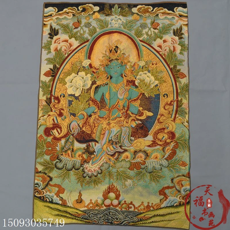 

christmas Thangka embroidery Tibetan Buddhism silk embroidery brocade Nepal green buddha Buddha halloween