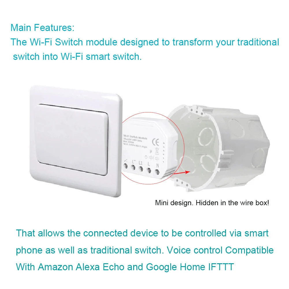 Интеллектуальный переключатель Wi Fi модуль 220 240V 2300W Управление Таймер светильник