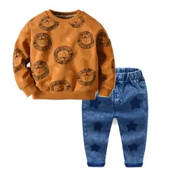 Детская Спортивный костюм для мальчиков 2018 мультфильм лев печати свитер Повседневное штаны от 2 до 6 лет Детская одежда футболка Комплект