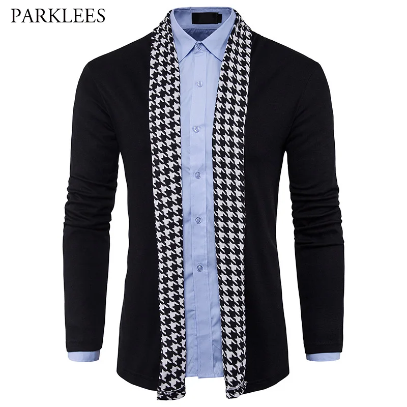 Plaid Shawl Collar Sweater Men 2017 Autumn Long Sleeve