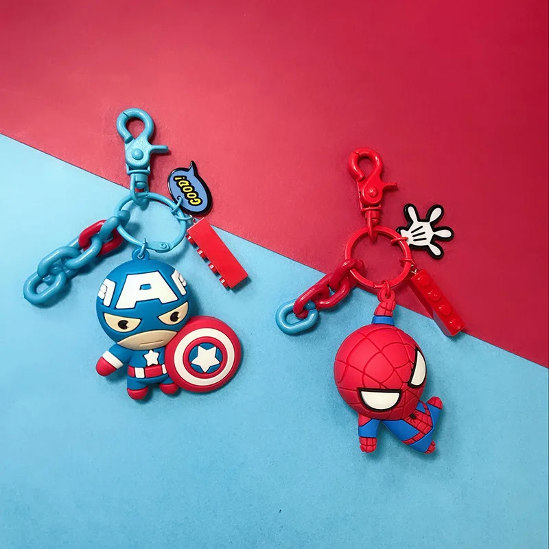 

2019 The Avengers Hero Anime Keychain Spiderman Captain America Iron Man 3D Double Side Silicone Keyring For Fans Gift