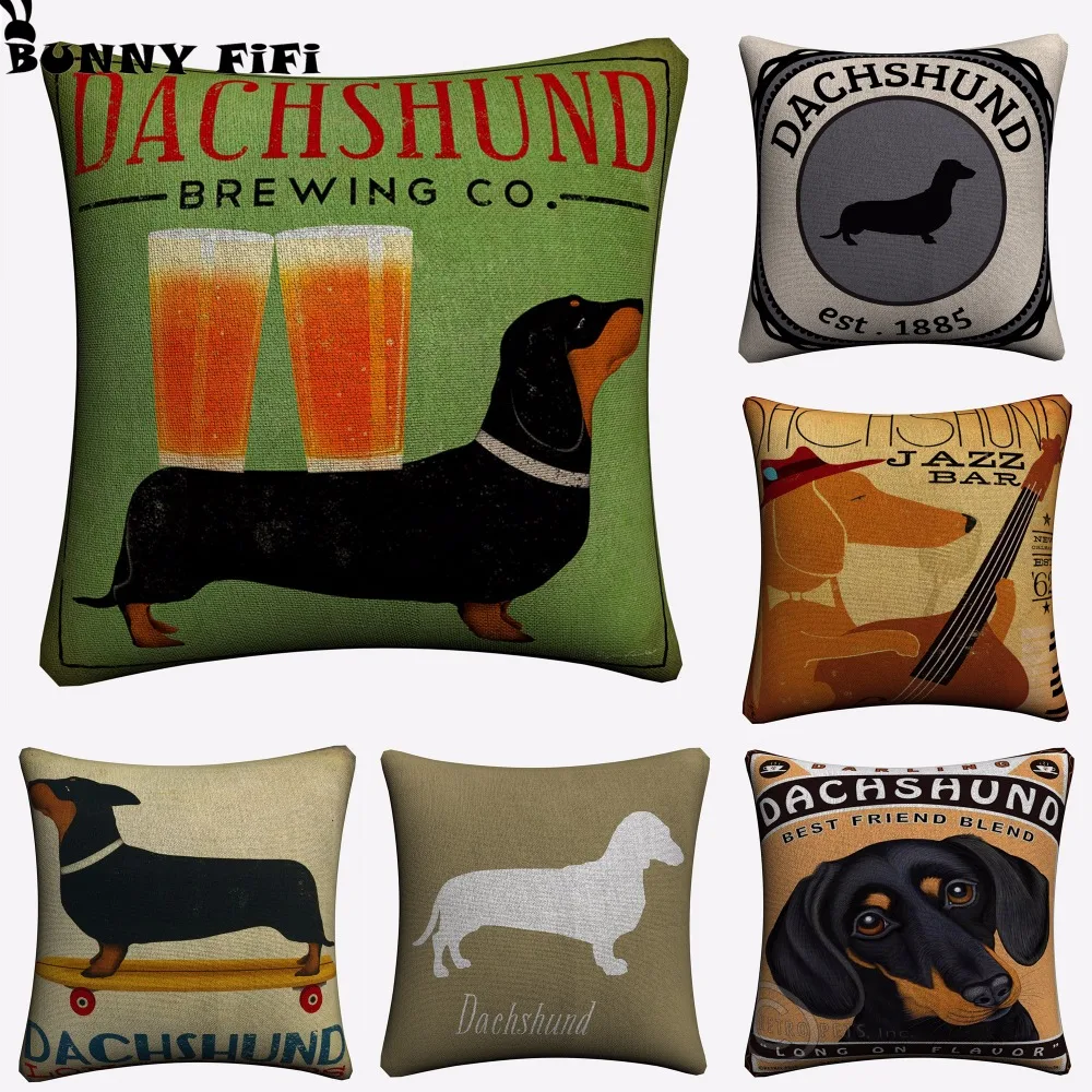 Dachshund Art Dog Pet Decorative Pillow Covers For Sofa Home Decor Linen Cushion Case 45x45cm Throw Cases | Дом и сад