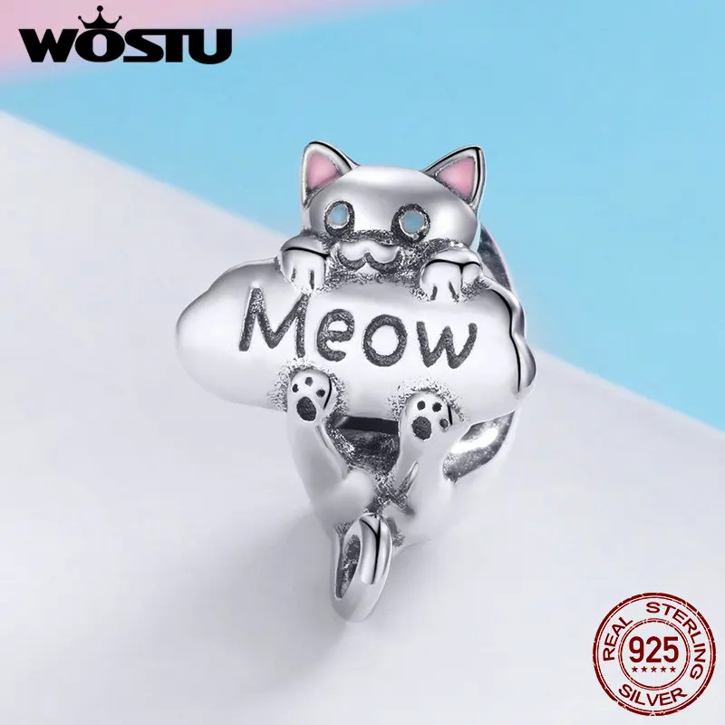 

WOSTU Real 925 Sterling Silver Hot Sell Lovely Cat Charm fit Original Bracelet Pendant DIY Jewelry Making Fashion Gifts BKC874