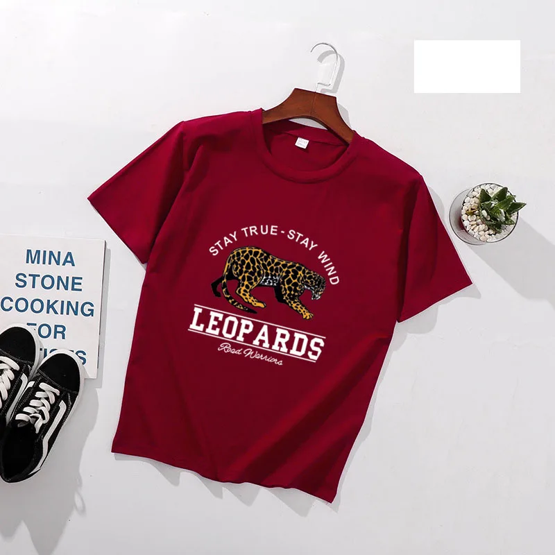 ليوبارد طباعة المرأة تي شيرت الربيع الصيف قصيرة الأكمام يا الرقبة القطن دنة النساء قمم تيز صالح سليم المرأة تي شيرت
