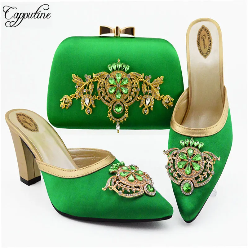 Fashion Elegant Rhinestone Woman Shoes And Matching Bags Set Size 38-43 Italy Style High Heel Shoes And Bags For Wedding SL009