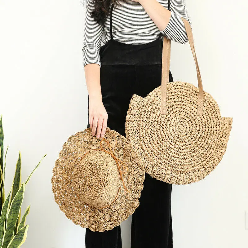 

Bohemia Style Women Straw Bag Casual Woven Round Rattan Bag Crossbody Summer Travel Beach Bags