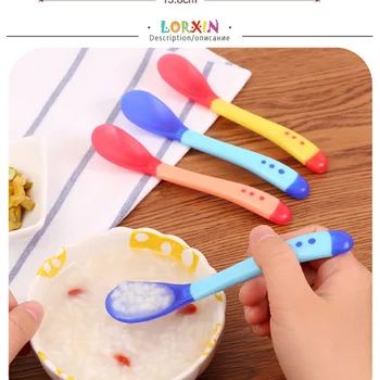 

1pcs Baby Silicon Temperature Sensing Spoon Baby Safety Kids Children Flatware Feeding Spoons