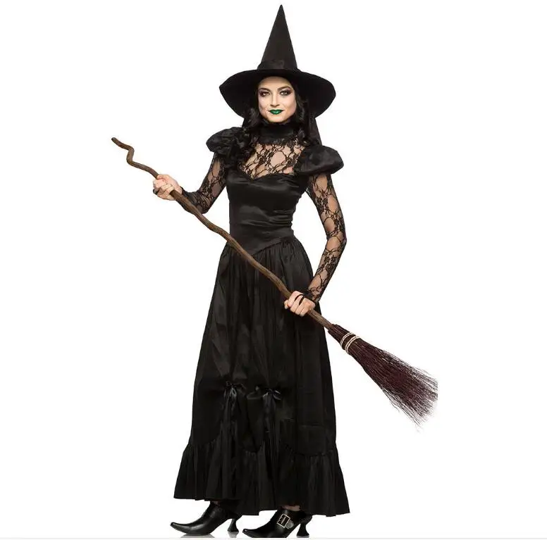 Роскошный женский черный костюм ведьмы на Хэллоуин, нарядное платье для взрослых, наряд волшебника вампира, зеленое нарядное платье