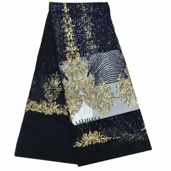 

African Sequin Lace Fabric velvet For Sewing Dress African Wedding Lace African Clothes 2018 French Net Lace Sequin Fabric blue.