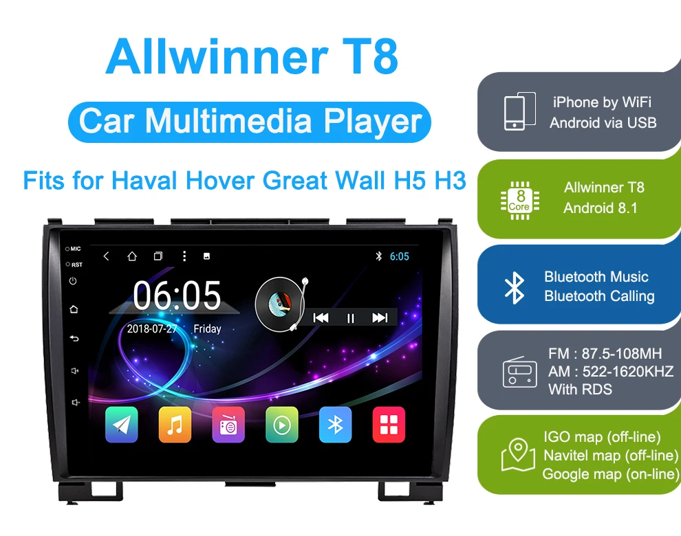 Perfect AUTOTOP Android 8.1 Haval Hover Greatwall Great wall H5 H3 Car DVD GPS 4G WiFi Bluetooth 2 Din Navigation Radio Car Multimedia 0