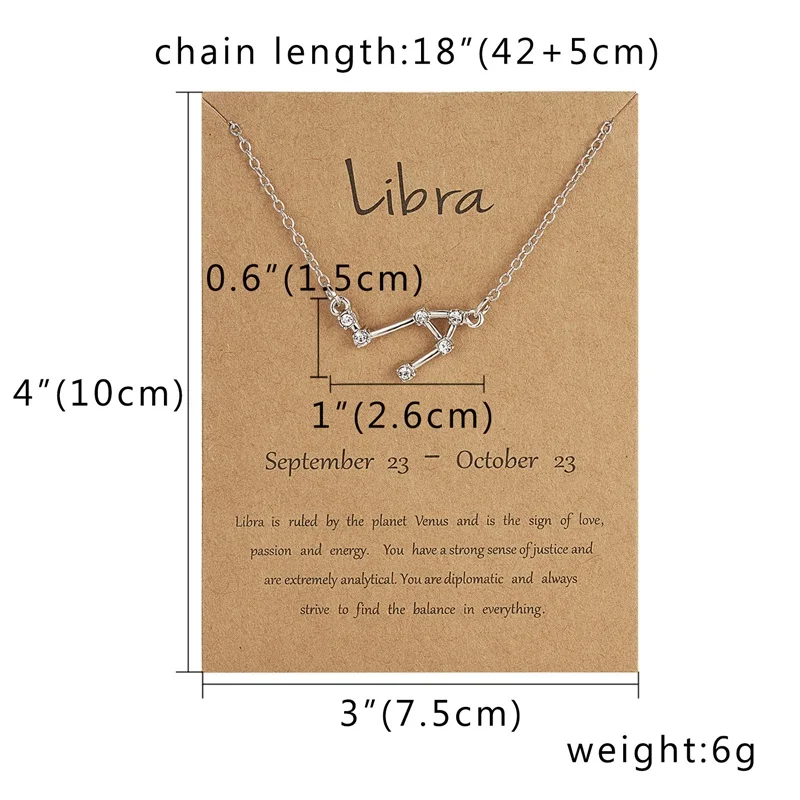 Ailodo 12 Созвездие подвеска ожерелье Знак зодиака ожерелье в подарок на день рождения открытка для женщин Девушка модное ювелирное изделие LD237 - Окраска металла: Libra