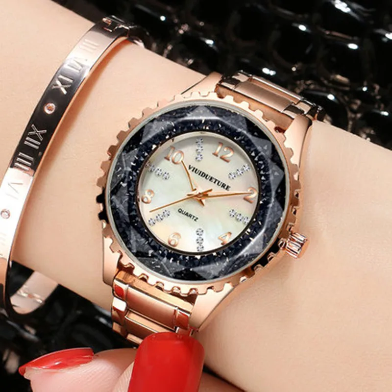 

New watch female fashion trend steel belt casual temperament rhinestone female watch waterproof fashion Korean quartz watch