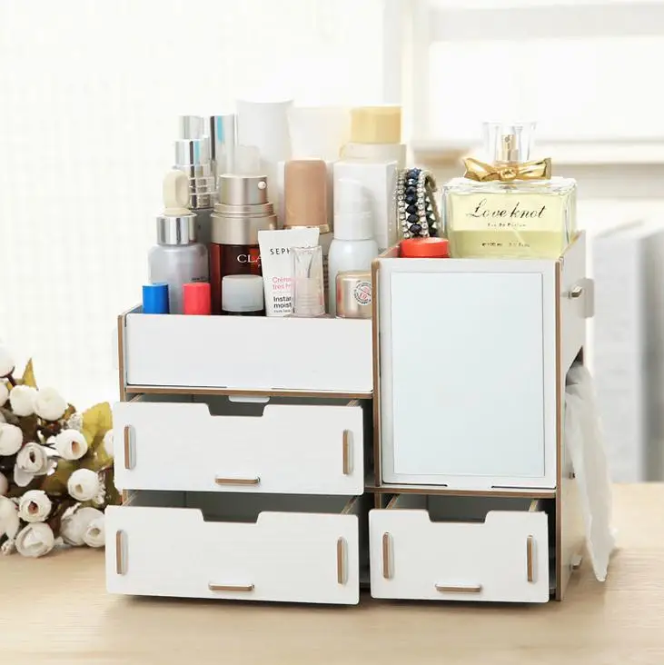 IVYSHION Makeup Storage Box Cosmetic Case Wooden Desktop Organizer Lipstick Cases Sundries Case Makeup Storage Organizer Case - Цвет: G106356A