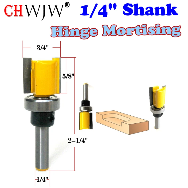 1pc 1/4" Shank Hinge Mortising Router Bit with Shank Bearing Woodworking cutter Tenon Cutter for