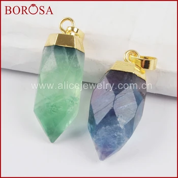 

BOROSA Gold Color Colored Fluorite Fat Faceted Stones Pendant Jewelry High Quality Drusy Jewelry Fashion Pendant for Women WX802