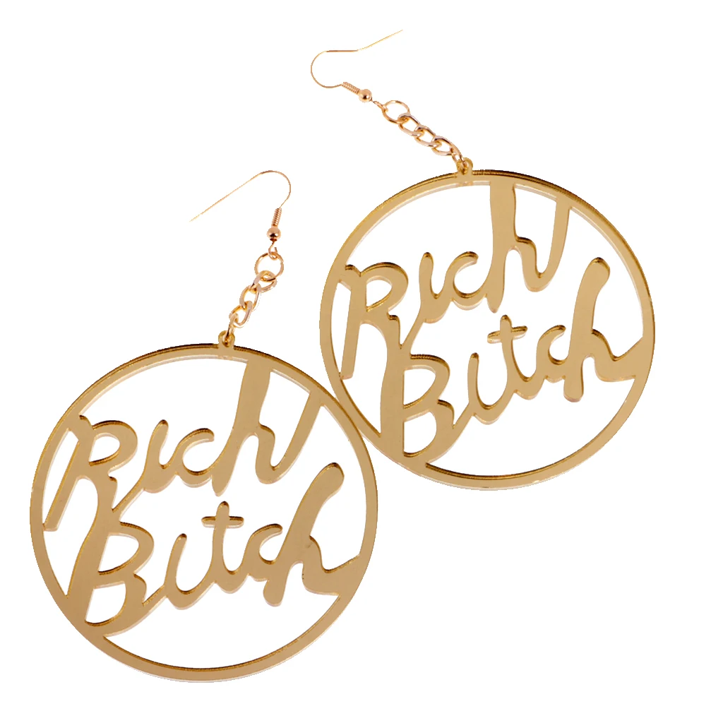 Oversized Punk Acrylic Earring Hip-hop Rich Bitch Big Letter Dangle Earrings for Party