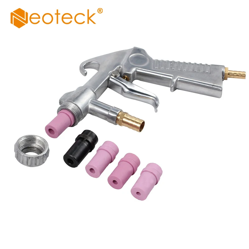 

Neoteck Sand Blasting Gun Sandblaster With 4Pcs Ceramic Nozzles Extra Iron Nozzle Tip Set Ceramic 35mm Siphon Feed Blast Gun