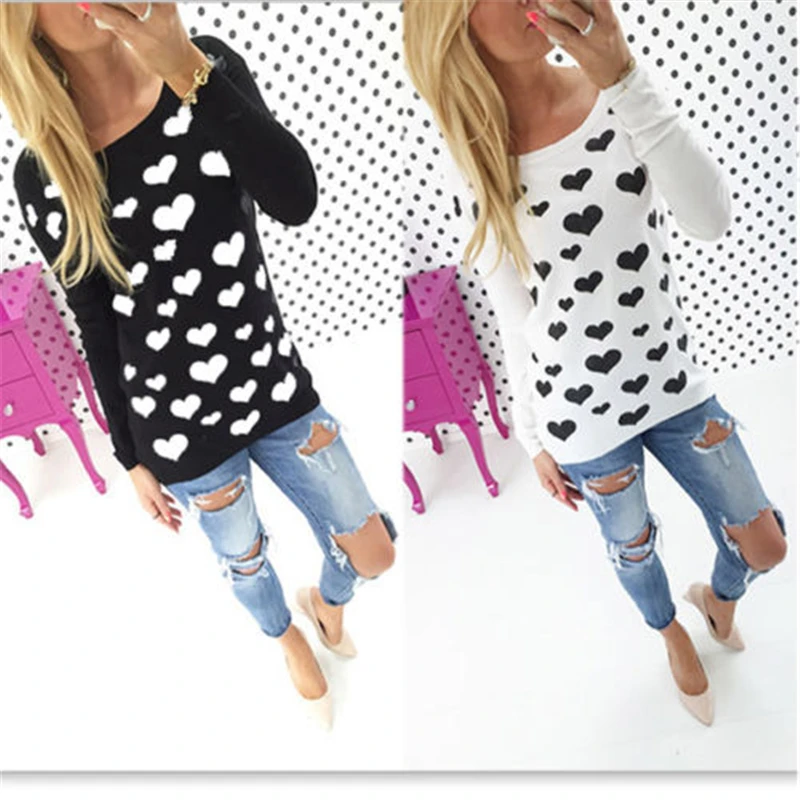 

Long Sleeve Heart Shape Printed Blouse 2017 Spring Fashion Streetwear Tunic Shirt Jumper Tops Blusas Camisas Mujer XL