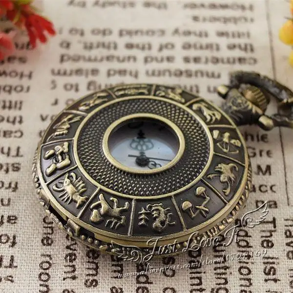 Retro Vintage Bronze Steampunk Quartz Necklace Pendant Chain Clock 