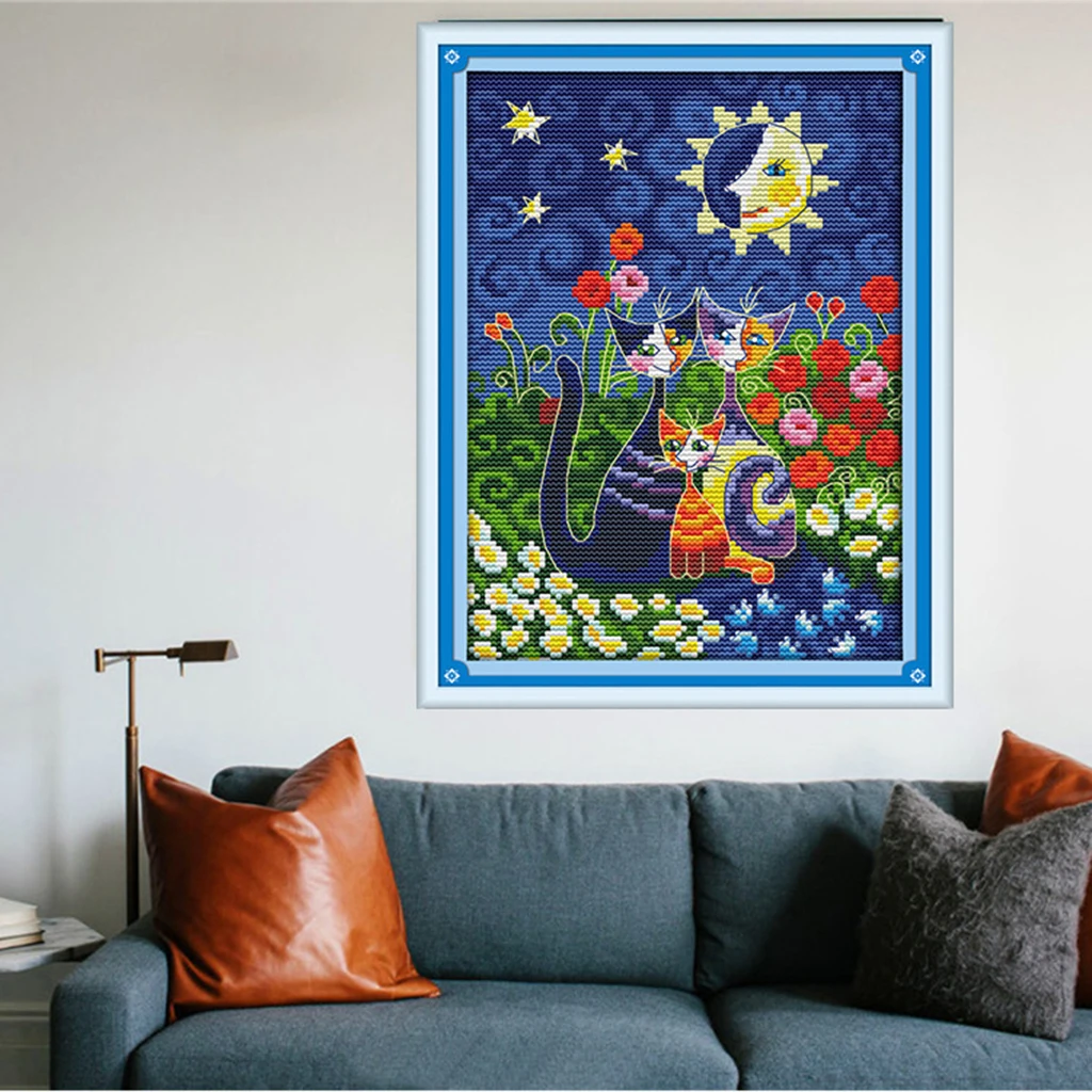 Dimensions Cross Stitch Kit SunFlower Cats Stamped for Kids Baby Girls 11ct 14ct Counted  NeedleWork