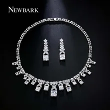 NEWBARK Square CZ Jewelry Sets Silver Color Drop Earrings Choker Necklace Set Noble Bridal Wedding Accessiory