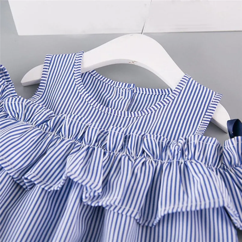 Girls suit summer 2019 new 2PCS Toddler Kids Baby Girl Outfit Clothes Strapless Stripe Dress+Headband Set (12)