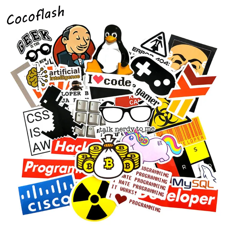 40Pcs Programming Stickers Java JS Php Docker Bitcoin Html Cloud Language APP Logo Funny Stickers For Laptop Car DIY Stickers