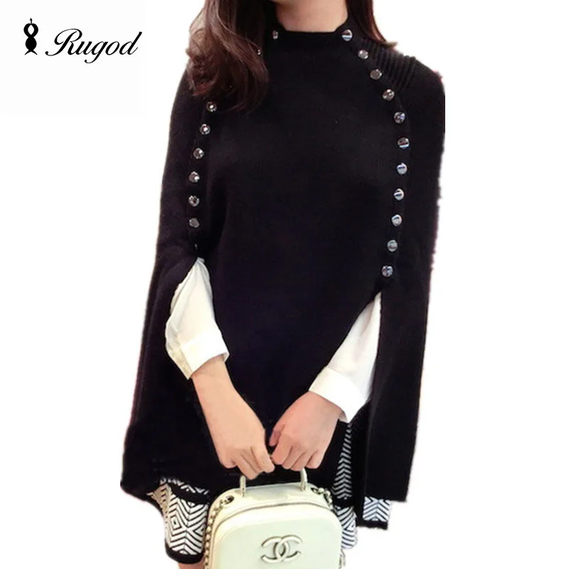 

Women Sweater Pullover 2016 Autumn Cloak Sweaters Loose Shawl Coat Winter Fashion Vintage Knitted Poncho Tops Black White