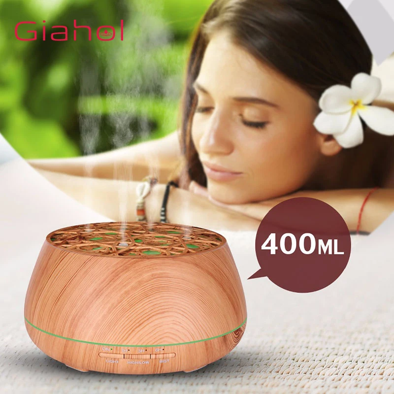 

GIAHOL 400ml USB Aroma Essential Oil Diffuser Ultrasonic Aromatherapy Air Humidifier with Wood Grain 7 Color LED lights for Home