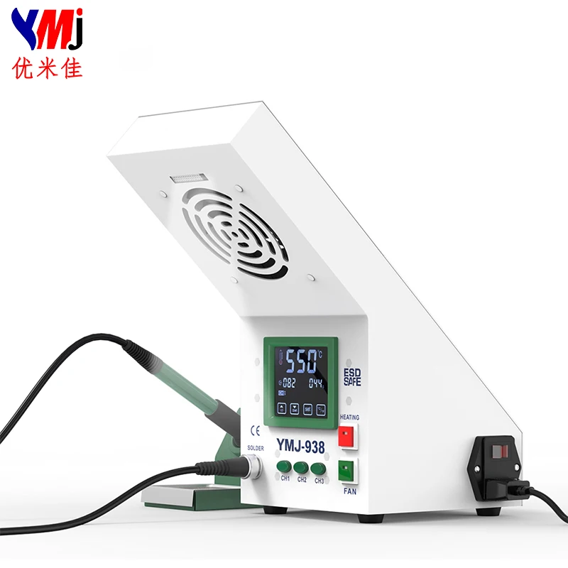 

YMJ-938 Latest Design Multi-funcational 3 in 1 LED light Soldering Smoke Absorber Soldering Iron Station