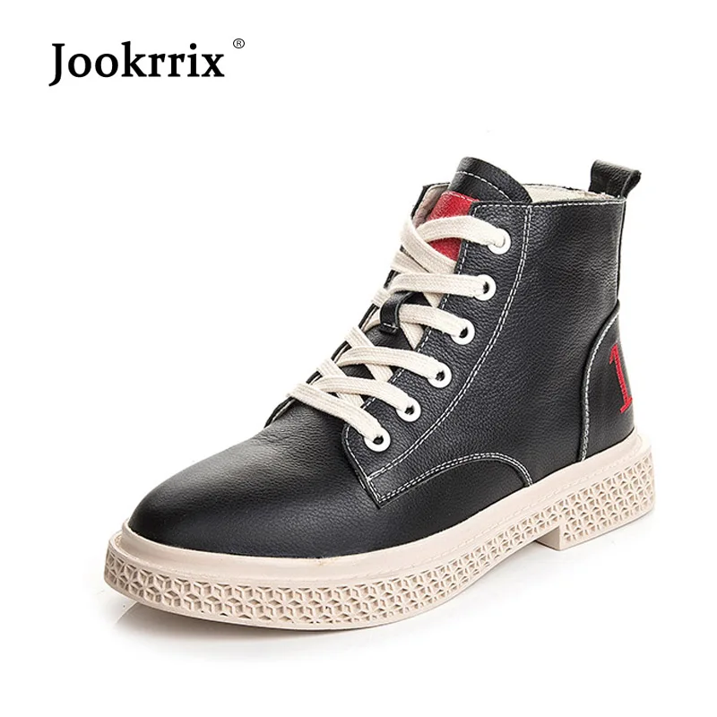 

Jookrrix Casual Shoes Women 2018 Fashion Brand Martin Boots Real Leather Lady chaussure Cross-tied Female footware Beige Boots