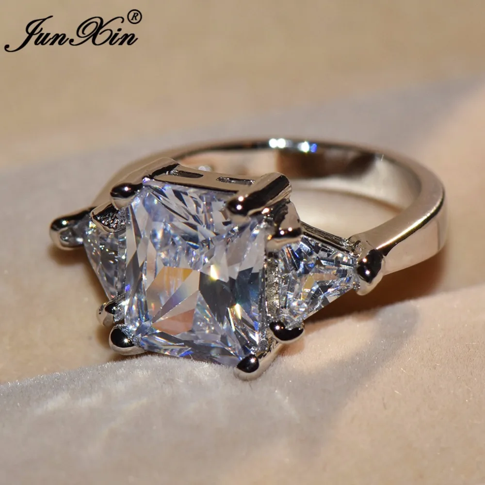 JUNXIN Luxury Male Female White Crystal Zircon Stone Ring Fashion Gold Filled Jewelry Vintage Wedding Rings For Men And Women