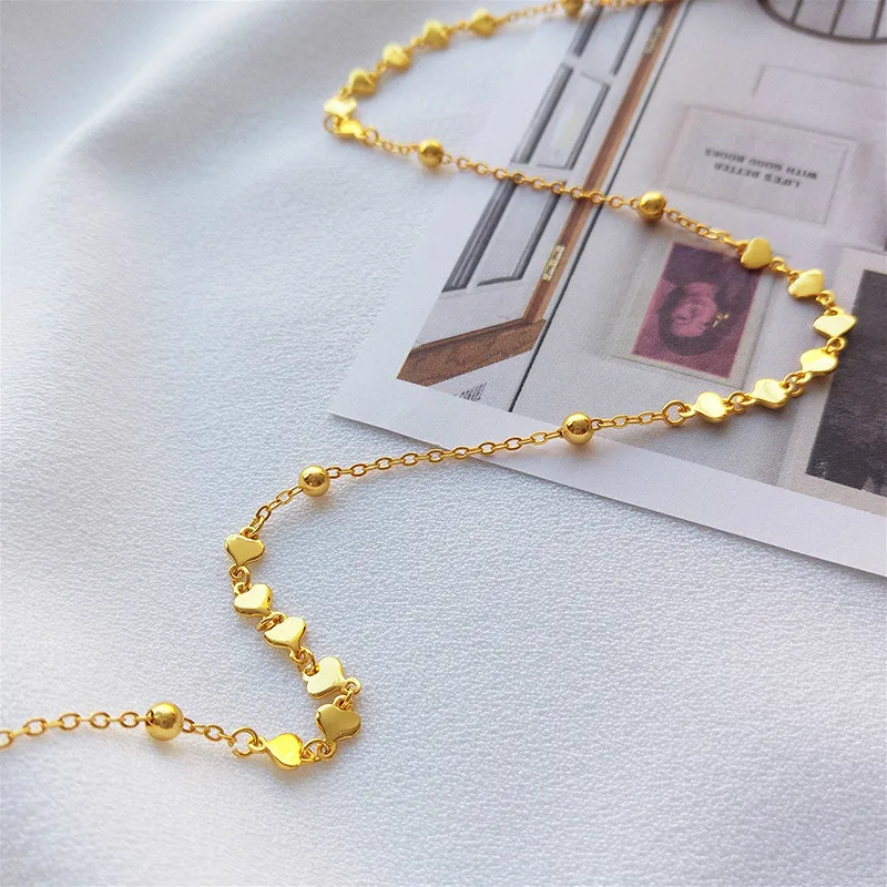

Flyleaf Beads Heart Shape 18k Gold 925 Sterling Silver Necklace For Women Fashion Chain Fine Jewelry Simple Necklaces & Pendants