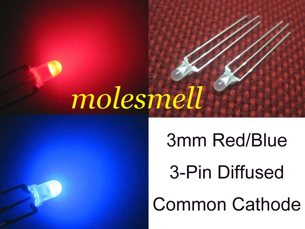100PCS 5mm LED Lamp DIFFUSED dual colour red-blue common cathode Super Bright