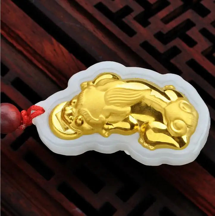 3D золото инкрустированные нефрит декор и Tian Yulong pendantH22